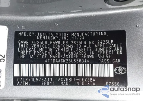 2025 Toyota Camry Se from USA, damaged, VIN 4T1DAACK2SU558344